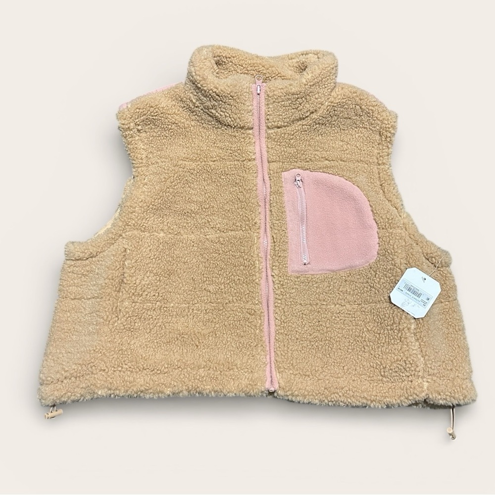 Altar’d State Sherpa Fleece Vest Camel Pink Full Zip NWT Size L